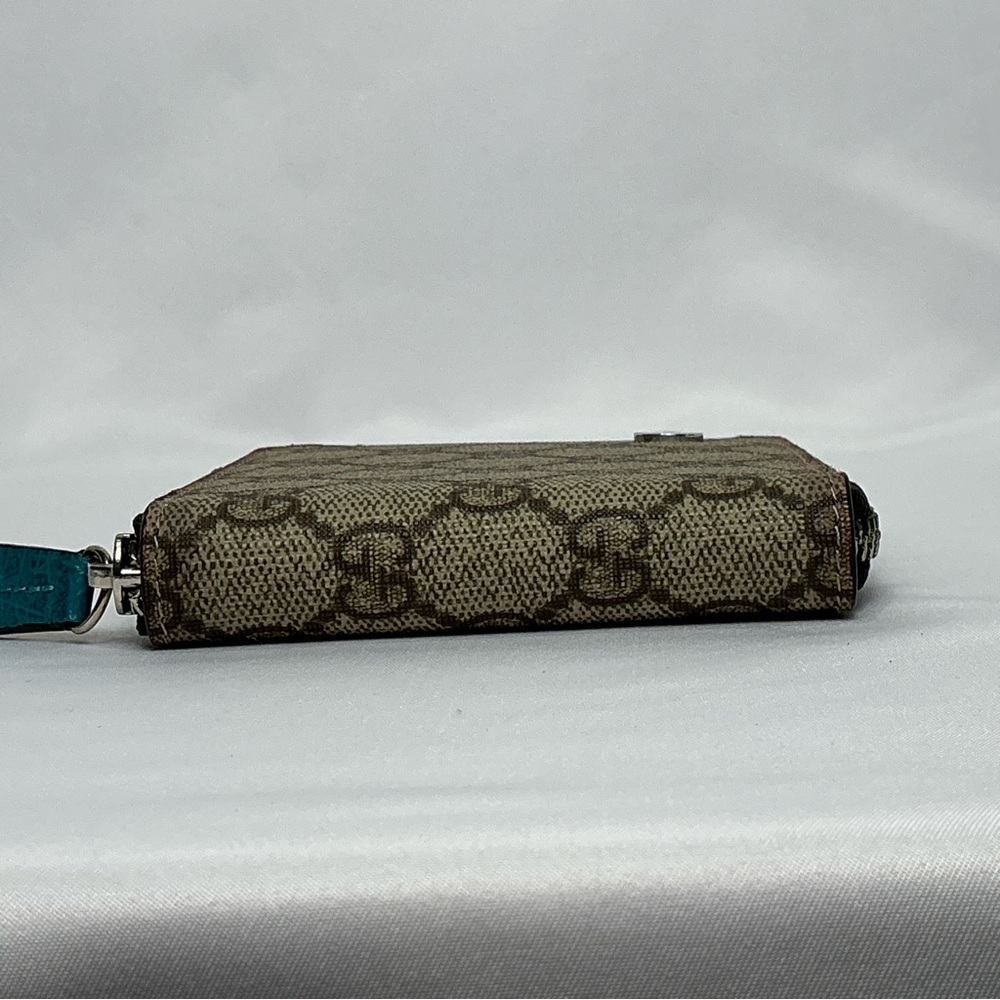 Gucci Coated Canvas Zip Silver Teal Wallet - Picture 3 of 13